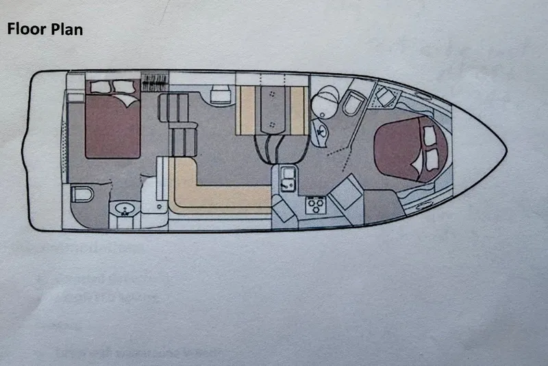 Slide: The Image of Floor plan of the 1997 Maxum 4100 SCA with two cabins, salon, and galley. - 18