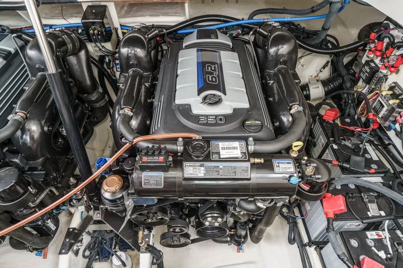 Slide: The Image of The engine room features a powerful 6.2-liter engine with tidy wiring and modern technology. - 35
