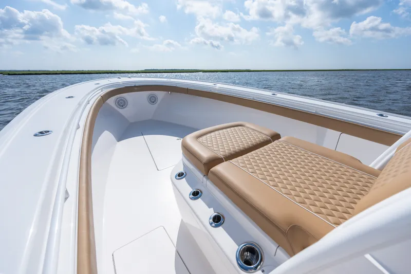 Slide: The Image of 2023 Valhalla Boatworks V-37 with luxurious seating on open water. - 18