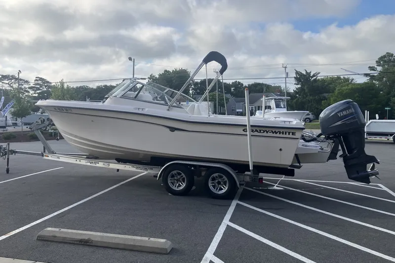 Slide: The Image of 2005 Grady-White Tournament 225 boat on trailer with Yamaha outboard motor. - 8