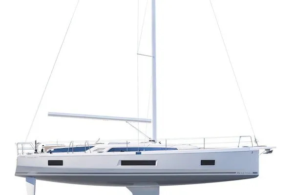 Slide: The Image of Sleek Oceanis 46.1 sailboat, 2010 model, showcasing elegant design and modern features. - 6