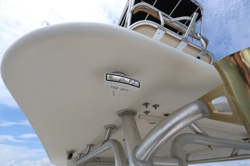 Slide: The Image of 2009 Hydra-Sports 4100 VSF boat detail, featuring a sleek design and sturdy metal framework. - 57