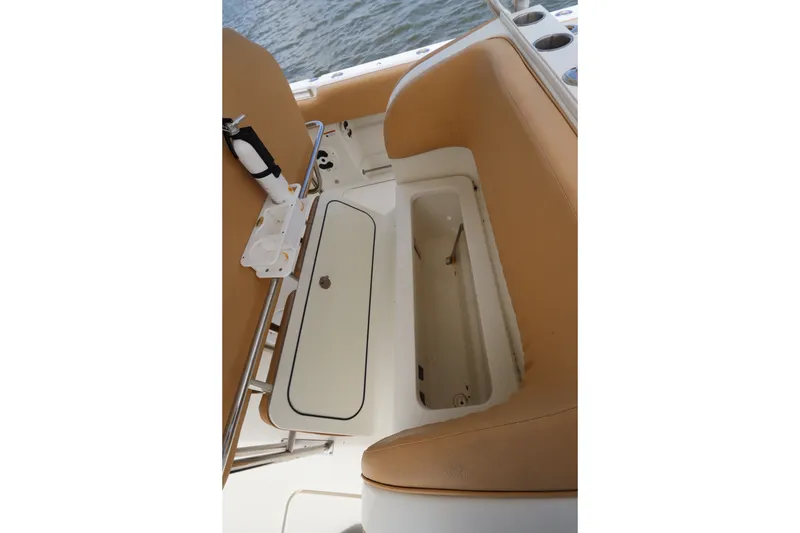 Slide: The Image of 2009 Hydra-Sports 4100 VSF boat interior with open storage compartment. - 51