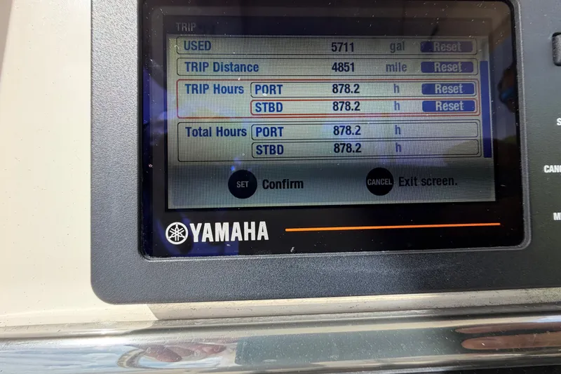 Slide: The Image of Yamaha display showing trip data for 2018 Cobia 301 Center Console boat. - 31