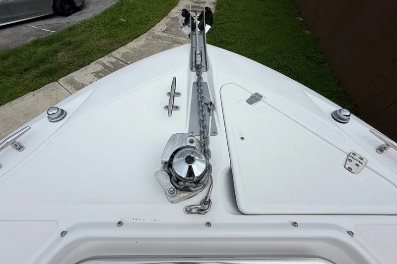 Slide: The Image of Bow view of 2006 Boston Whaler 270 Outrage with anchor and chain detail. - 38