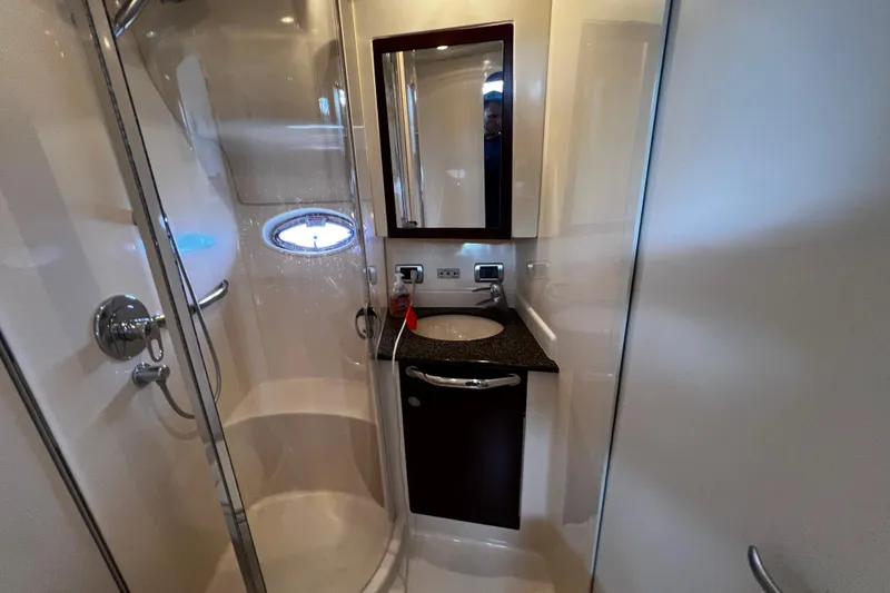 Slide: The Image of Bathroom interior of 2006 Sea Ray 40 Motor Yacht with shower and vanity. - 41