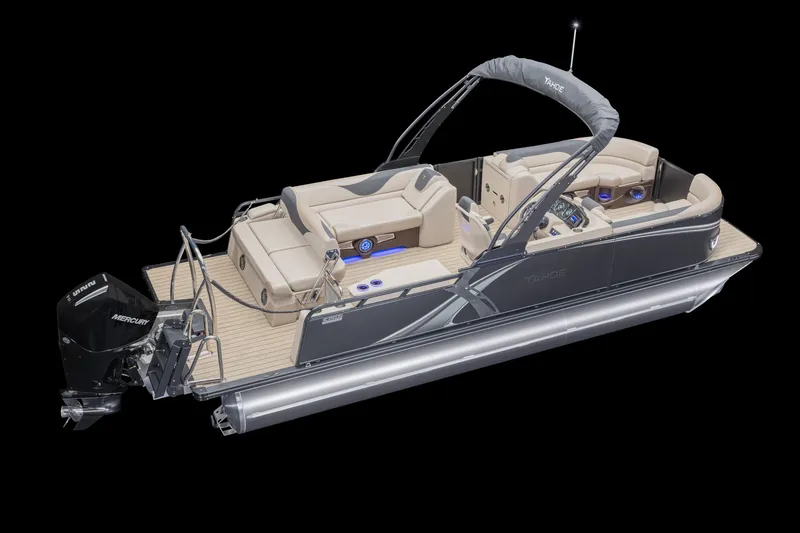 Slide: The Image of 2026 Tahoe Pontoon LTZ Versatile Rear Bench Wind Shield 23, luxury boat design. - 4