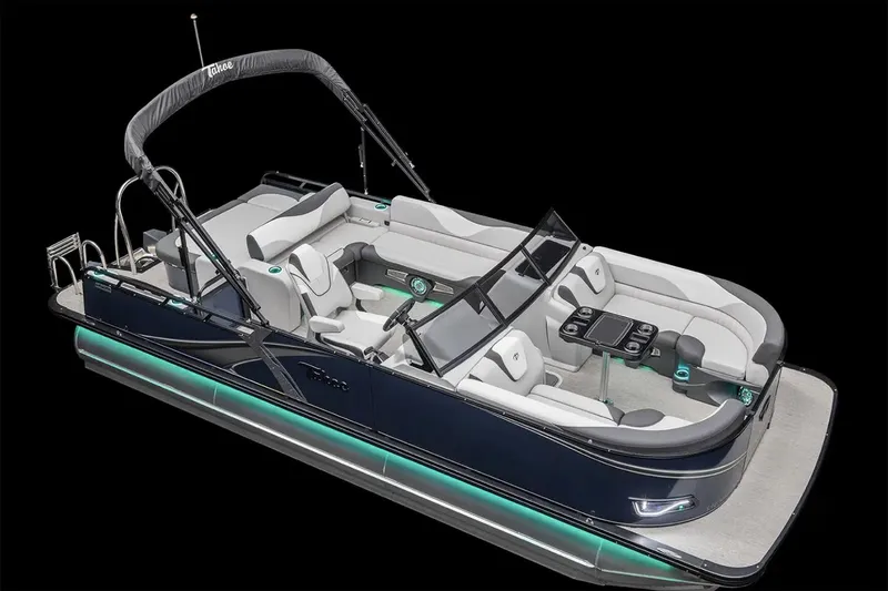 Slide: The Image of Manufacturer Provided Image: 2025 Tahoe Pontoon LTZ Versatile Rear Bench Windshield, luxury boat with sleek design and modern features. - 1