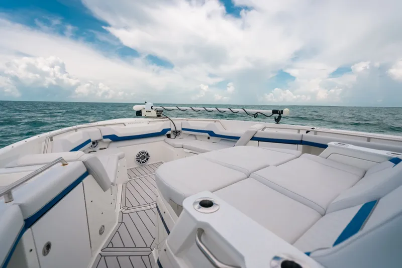 Slide: The Image of 2026 Formula 387 Center Console Fish boat interior with ocean view and blue sky. - 67