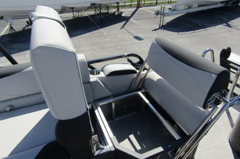 Slide: The Image of 2026 Tahoe Pontoon LTZ Quad Lounger Shift 23 interior seating detail. - 27