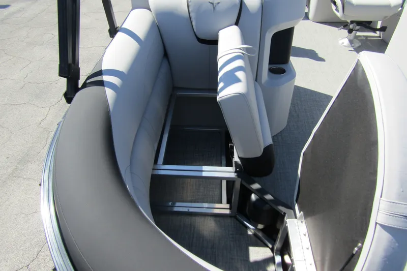 Slide: The Image of 2026 Tahoe Pontoon LTZ Quad Lounger Shift 23 interior seating detail. - 14