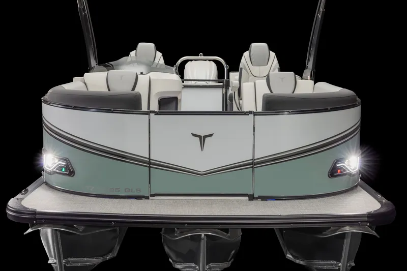 Slide: The Image of 2026 Tahoe Pontoon LTZ Quad Lounger Shift 23, front view with sleek design and modern seating. - 1