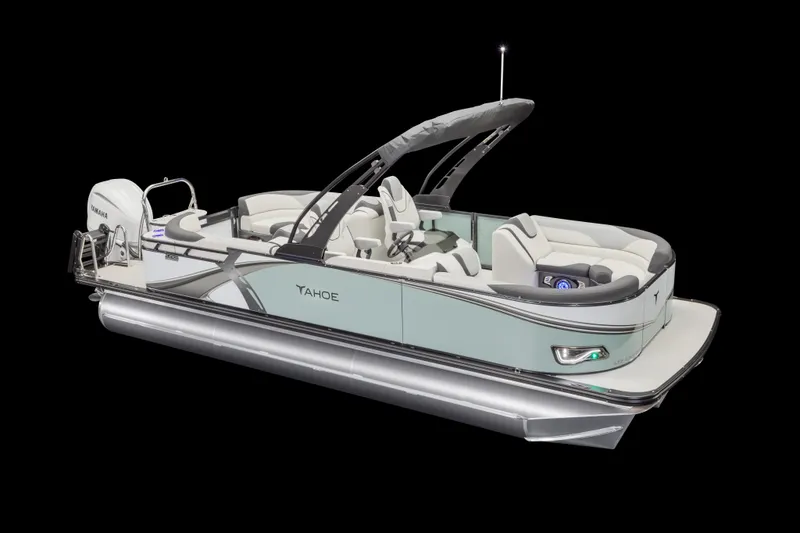 The Image of 2026 Tahoe Pontoon LTZ Quad Lounger Shift 23, sleek design, luxury seating, black background. - 0