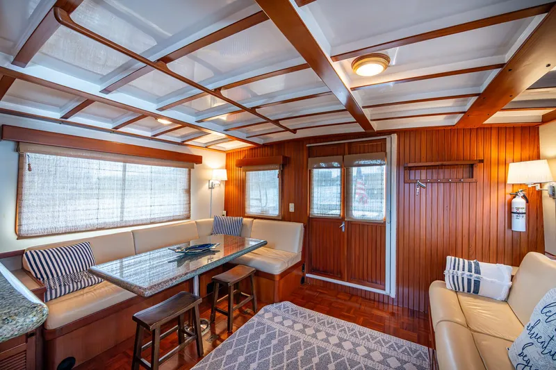 Slide: The Image of Luxurious interior of 2000 Kadey-Krogen 48 North Sea yacht with elegant wood paneling. - 20