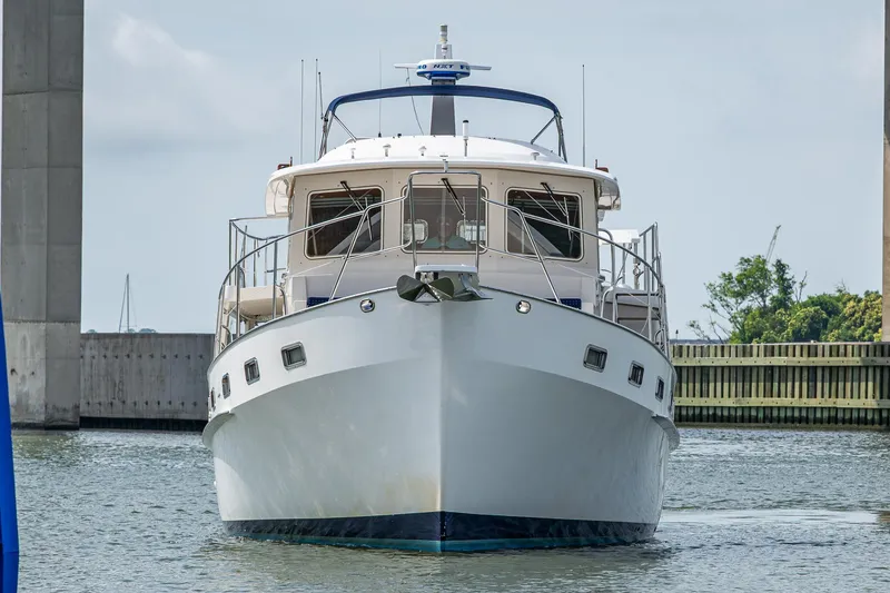 Slide: The Image of Kadey-Krogen 48 North Sea yacht, 2000 model, docked in a marina. - 3