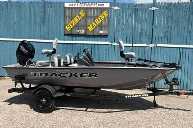 The Image of 2026 Tracker Pro Team 175 Crappie Edition boat on trailer, displayed at Sizzle Marine. - 0