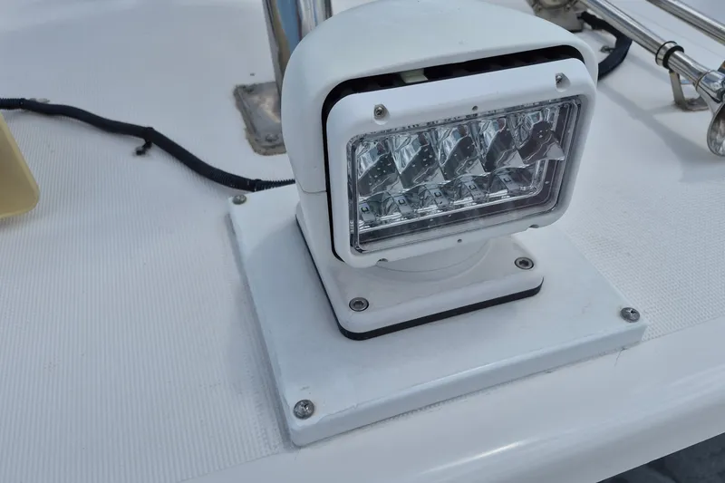 Slide: The Image of Close-up of a spotlight on a 2005 Endeavour 44 TrawlerCat boat deck. - 74