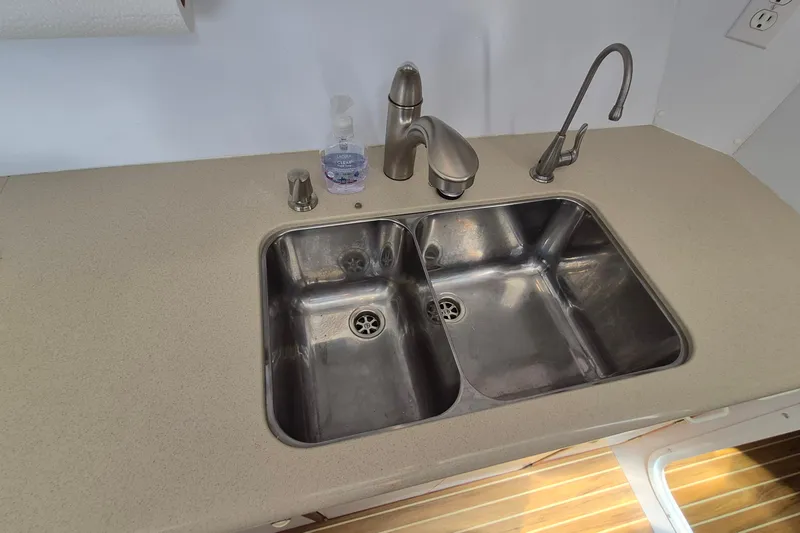 Slide: The Image of Stainless steel double sink in 2005 Endeavour 44 TrawlerCat kitchen area. - 42