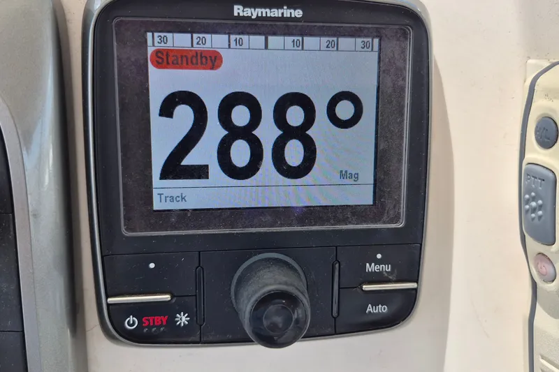 Slide: The Image of Raymarine navigation display showing 288 degrees on Endeavour 44 TrawlerCat, 2005 model. - 13