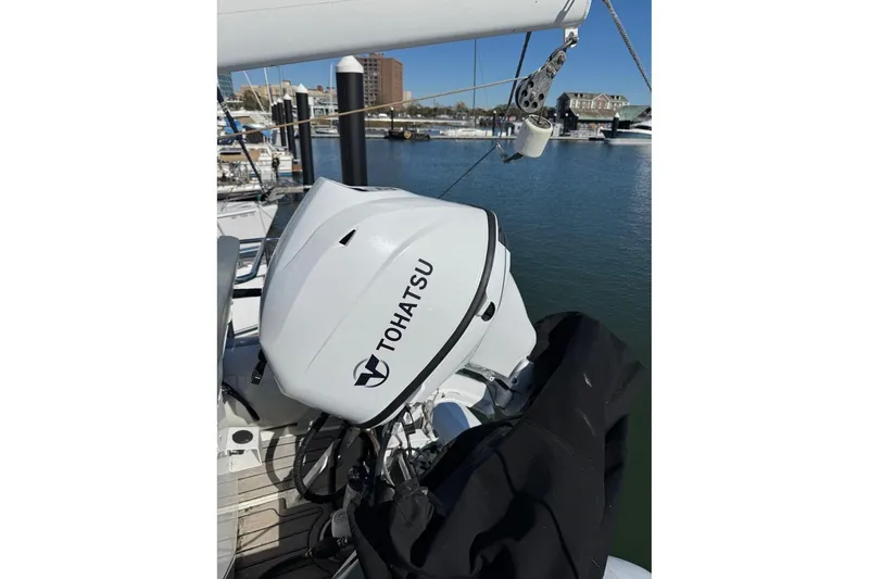 Slide: The Image of Tohatsu outboard motor on 2008 Kadey-Krogen 44 Walk Around yacht at marina. - 21