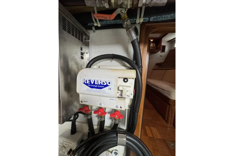 Slide: The Image of Reverso oil change system in 2008 Kadey-Krogen 44 Walk Around yacht interior. - 48