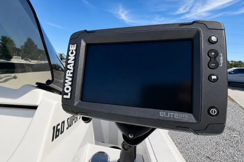 Slide: The Image of Lowrance Elite fishfinder on 2019 Boston Whaler 160 Super Sport boat. - 15