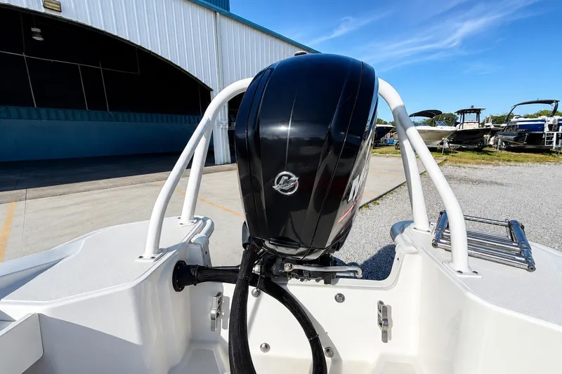 Slide: The Image of 2019 Boston Whaler 160 Super Sport boat with Mercury outboard motor at marina. - 22