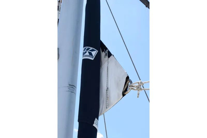 Slide: The Image of Mast detail of 1980 Cheoy Lee 52 Motorsailer against clear blue sky. - 29