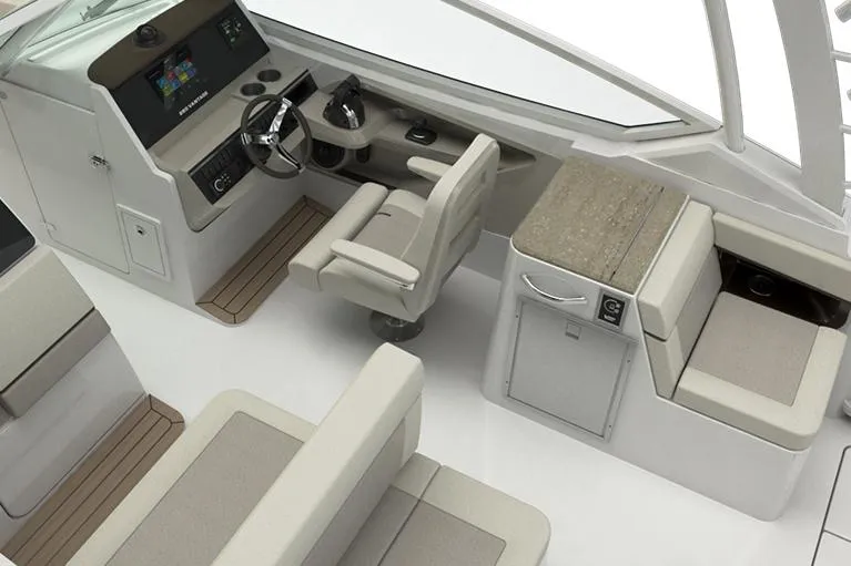 Slide: The Image of Manufacturer Provided Image: Interior of 2026 Boston Whaler 280 Vantage boat with modern seating and helm. - 18