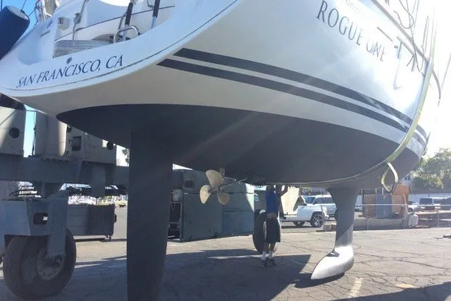 Slide: The Image of 2010 Jeanneau Sun Odyssey 42 DS sailboat in dry dock, San Francisco, CA. - 27