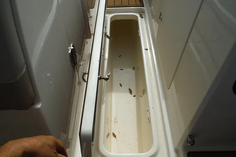 Slide: The Image of Open storage compartment on a 2021 Boston Whaler 240 Vantage boat. - 38