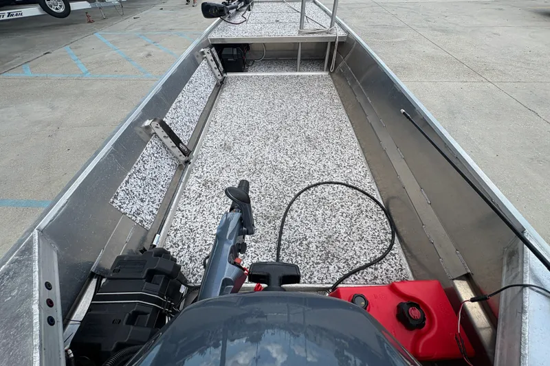Slide: The Image of Aluminum boat interior with motor and fuel tank, Custom model 14, 2023. - 19