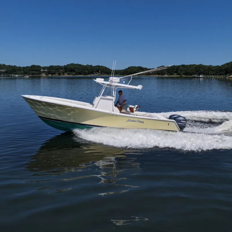 The Image of 2007 Regulator 29 Forward Seating boat cruising on a calm lake under clear blue skies. - 0