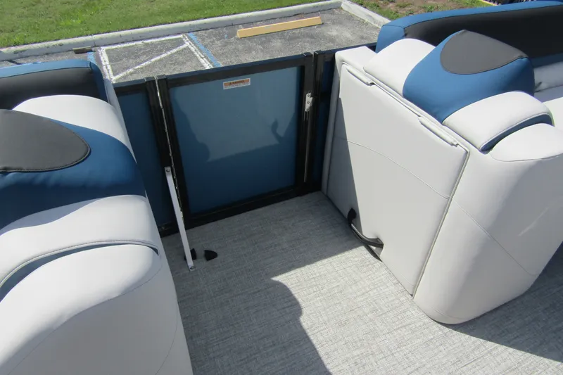 Slide: The Image of 2026 Tahoe Pontoon LTZ Cruise Rear Bench 23 interior seating detail. - 15