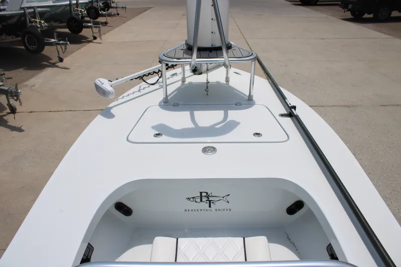Slide: The Image of 2022 Beavertail Skiffs Mosquito 18' boat deck with sleek design and modern features. - 14