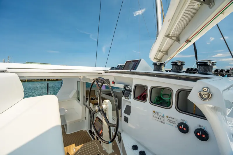 Slide: The Image of Modern Balance 526 yacht cockpit, 2025 model, featuring sleek design and advanced navigation controls. - 19