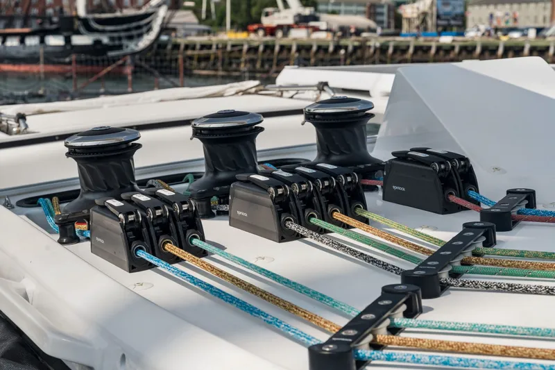 Slide: The Image of Sailing yacht deck with colorful ropes and winches, Balance 526 model, 2025. - 127