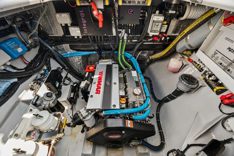 Slide: The Image of Engine room of Balance 526 yacht, featuring Yanmar engine and advanced electrical systems, 2025 model. - 86