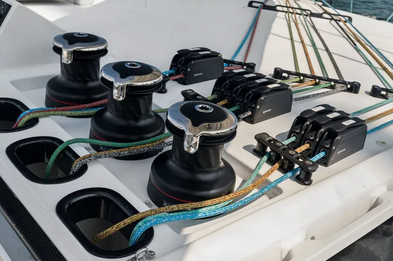 Slide: The Image of Sailing yacht deck with winches and colorful ropes, Balance 526 model, 2025. - 121