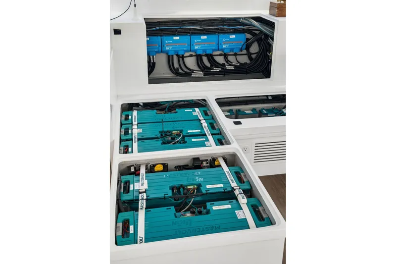 Slide: The Image of Electrical system of Balance 526 yacht, showcasing advanced battery and wiring setup, 2025 model. - 98