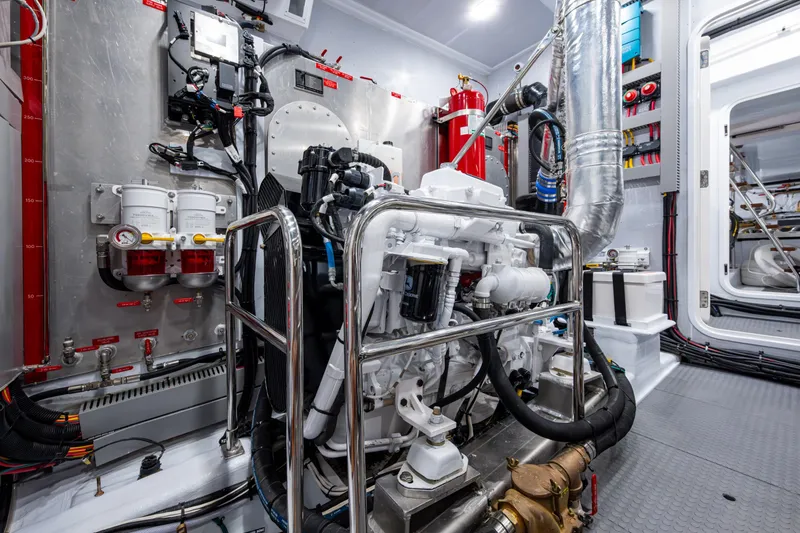 Slide: The Image of Engine room of 2026 Kadey-Krogen 60 Open yacht, showcasing advanced machinery and equipment. - 56