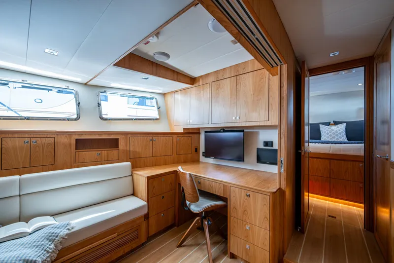 Slide: The Image of Luxurious interior of 2026 Kadey-Krogen 60 Open yacht with wood finish and modern amenities. - 47