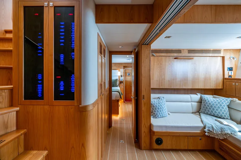 Slide: The Image of Luxurious interior of 2026 Kadey-Krogen 60 Open yacht with modern wood finishes. - 51
