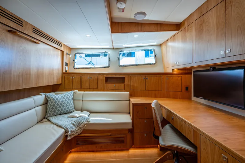 Slide: The Image of Luxurious interior of 2026 Kadey-Krogen 60 Open yacht with elegant wood finish. - 49