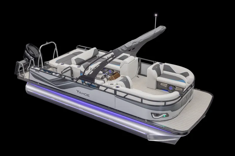 The Image of 2026 Tahoe Pontoon Sport 85 Cruise Rear Bench 21, sleek design, illuminated deck. - 0