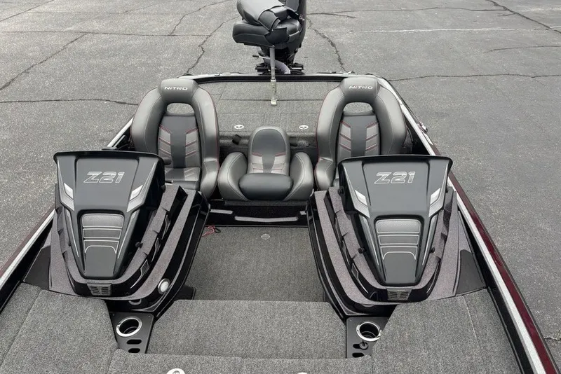Slide: The Image of 2021 Nitro Z21 boat interior with dual seats and sleek design. - 22