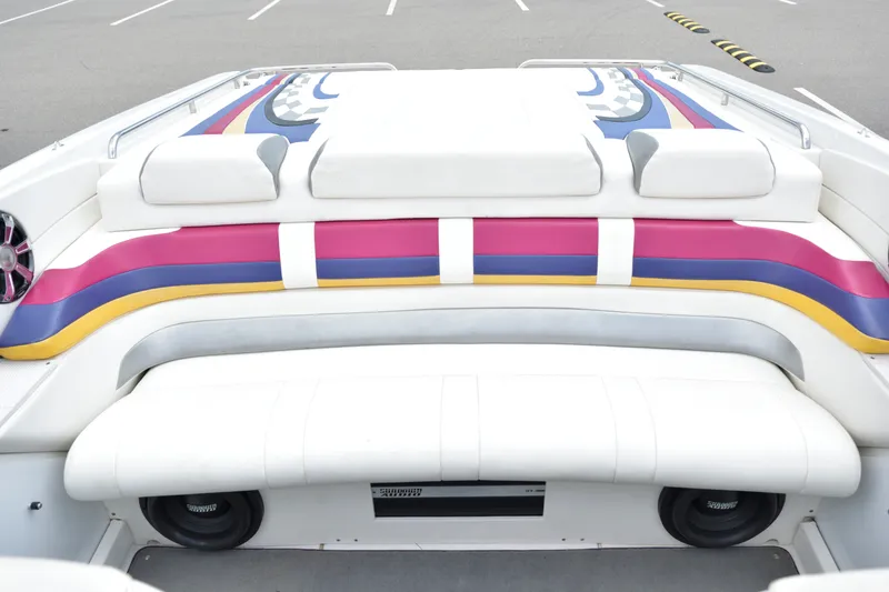 Slide: The Image of 2006 Formula 353 FASTech boat interior with colorful upholstery and speaker system. - 16