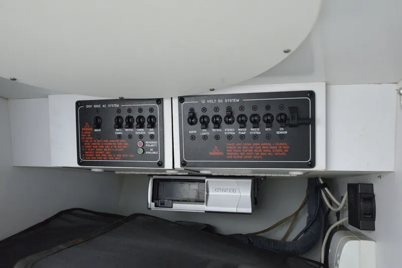 Slide: The Image of Electrical control panel in a 2006 Formula 353 FASTech boat, featuring AC and DC systems. - 23