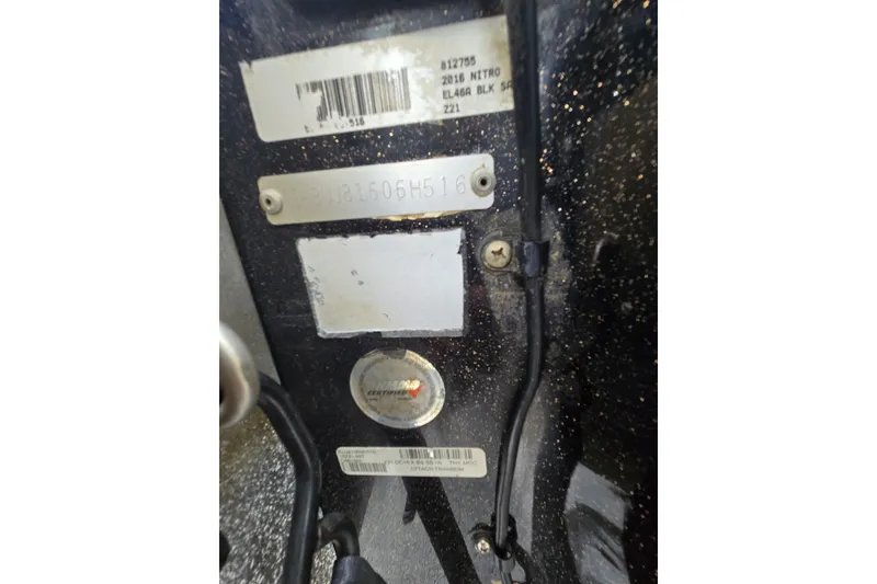 Slide: The Image of 2016 Nitro Z21 boat identification plate with serial numbers and labels. - 7