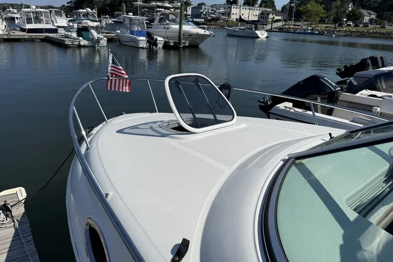 Slide: The Image of 2009 Sea Ray 230 Sundancer docked at marina with American flag. - 3